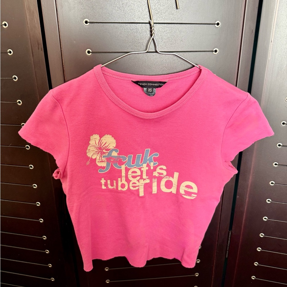 Vintage 💞 French Connection Pink Graphic Girls' Tee - Let's Tube Ride ~ Summer!